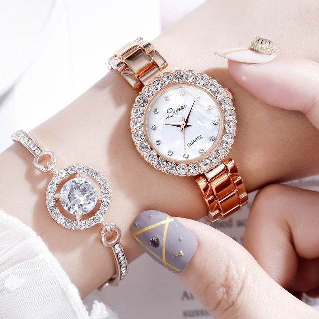 Watches-Set Bangle Clock Bracelet Wrist-Watch Quartz Women Fashion Ladies Brand Luxury - Mubimart