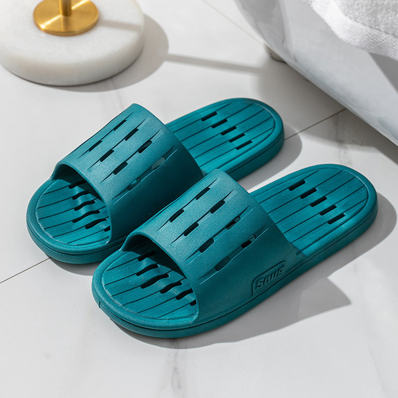 Anti-slip Striped Texture Hollow Design Slippers Women Floor Bathroom House Shoes Summer Indoor Home Slipper Couple - Mubimart -  