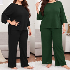 Women's Plus Size Casual Pajama Set 34 Sleeve - Mubimart - Plus Size Pajama Set 