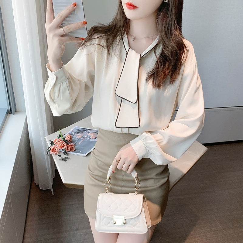 Niche Retro Loose Chiffon Blouse Women - Mubimart