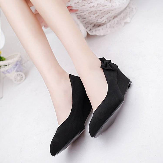 Suede Black All-match Flat Wedge Work Shoes Women - Mubimart