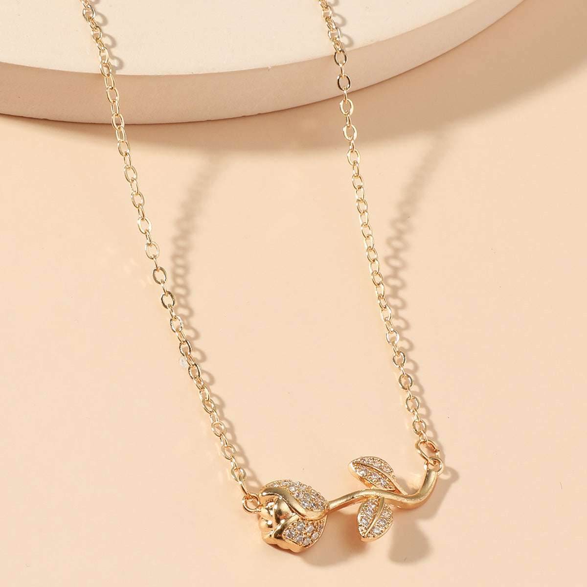 Rhinestone Love Rose Chain Necklace For Women - Mubimart