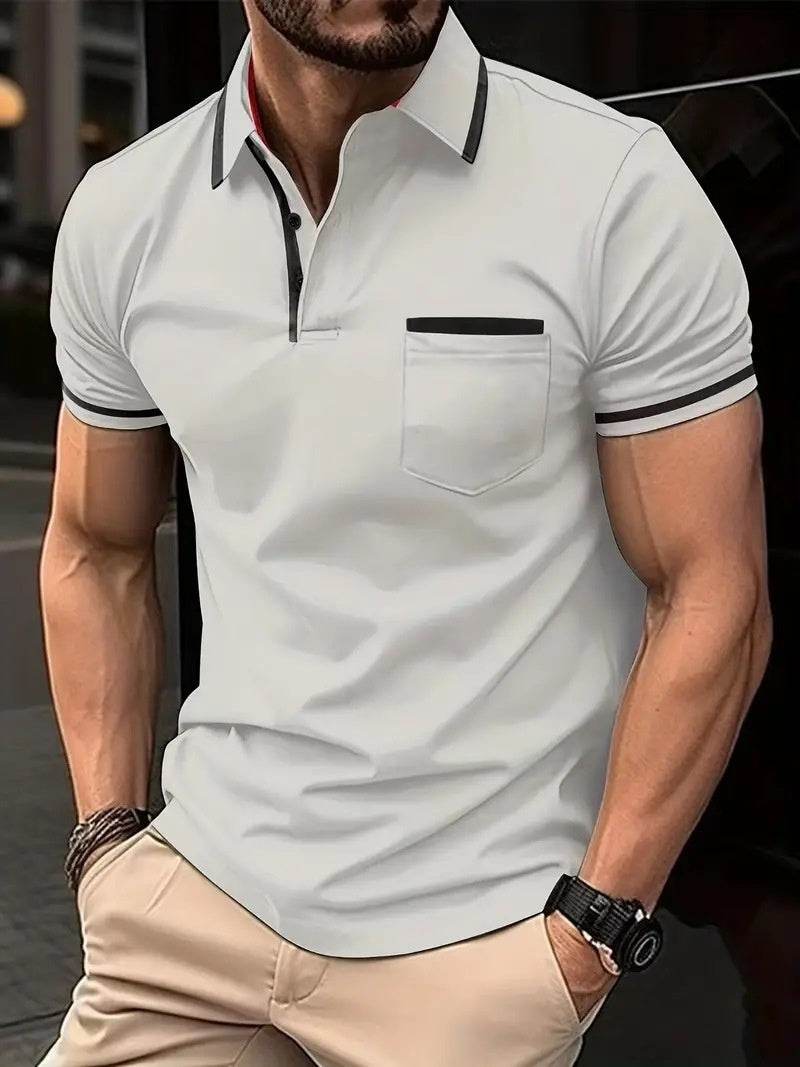 Summer Polo Shirt Button Pocket Men's Sports Polo Shirt - Mubimart