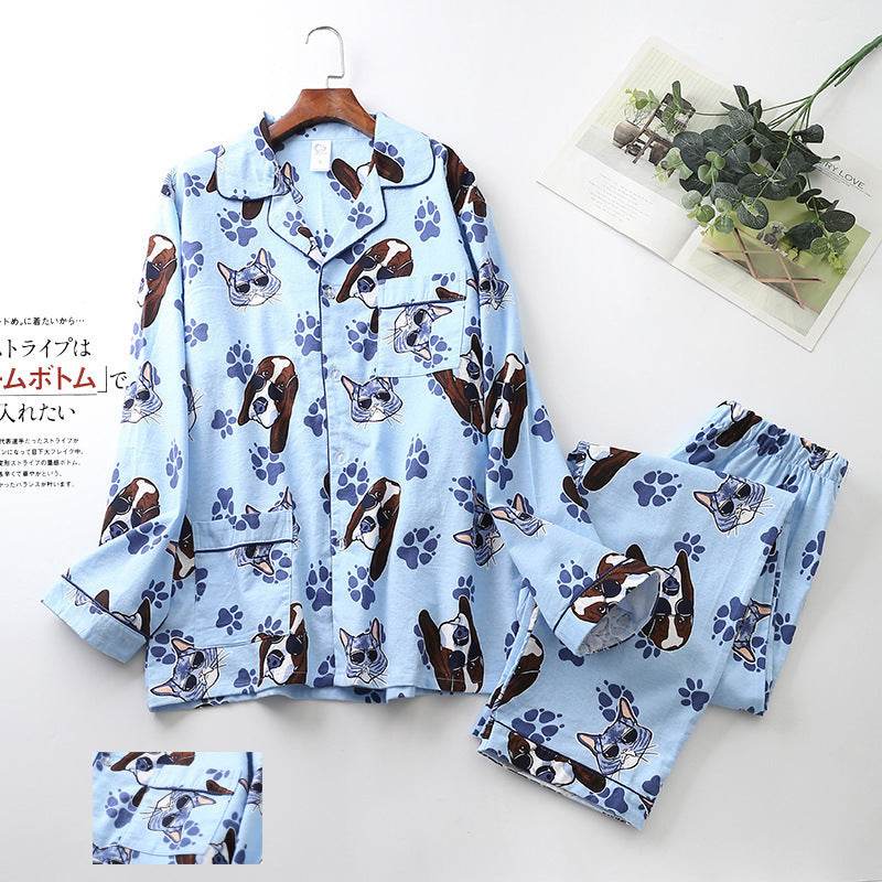 Men's Printed Long-sleeved Trousers Pajama Set - Mubimart