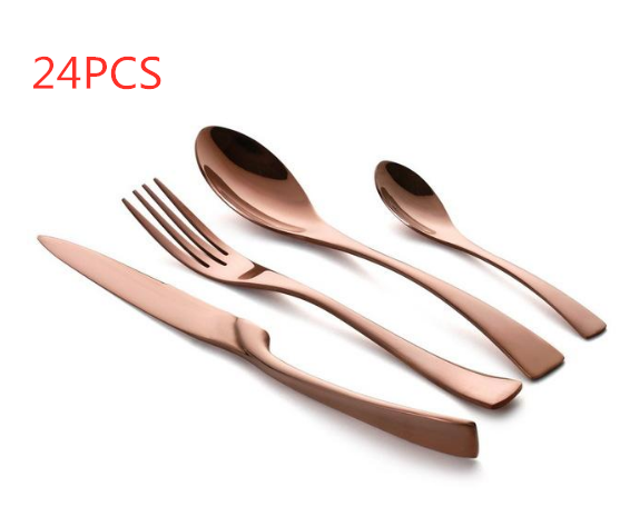 4PCS Set Black Stainless Steel Cutlery Korean Dinnerware Set Gifts Mirror Polishing Silverware Sets Scoop Knife and Fork Sets - Mubimart -  