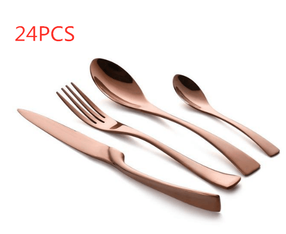 4PCS Set Black Stainless Steel Cutlery Korean Dinnerware Set Gifts Mirror Polishing Silverware Sets Scoop Knife and Fork Sets - Mubimart