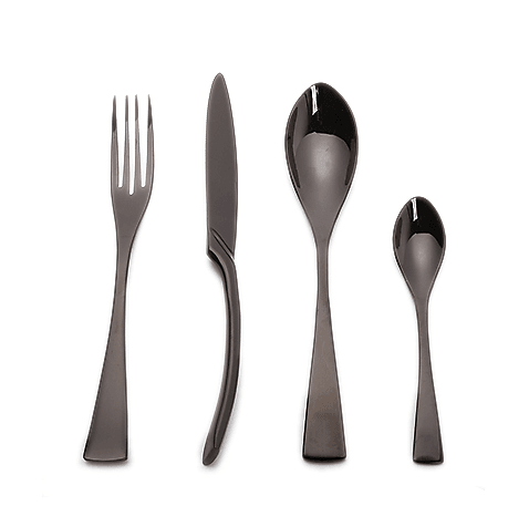 4PCS Set Black Stainless Steel Cutlery Korean Dinnerware Set Gifts Mirror Polishing Silverware Sets Scoop Knife and Fork Sets - Mubimart