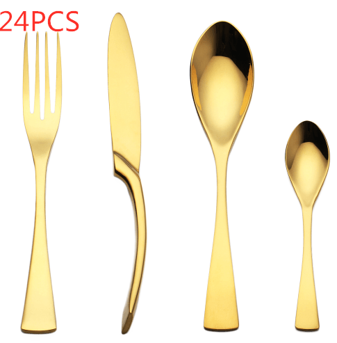 4PCS Set Black Stainless Steel Cutlery Korean Dinnerware Set Gifts Mirror Polishing Silverware Sets Scoop Knife and Fork Sets - Mubimart