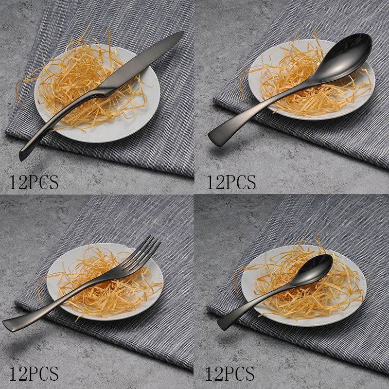 4PCS Set Black Stainless Steel Cutlery Korean Dinnerware Set Gifts Mirror Polishing Silverware Sets Scoop Knife and Fork Sets - Mubimart