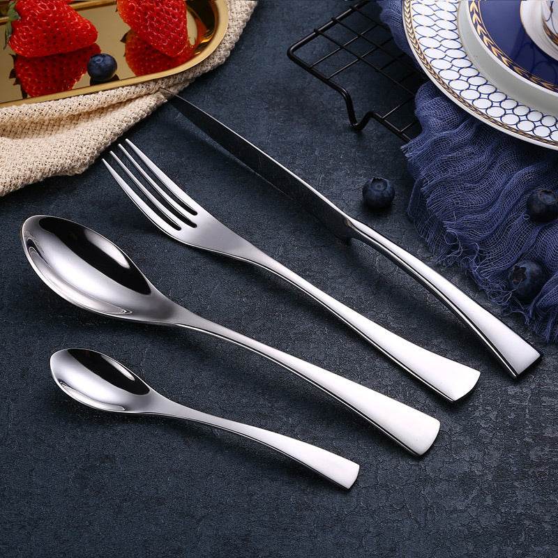 4PCS Set Black Stainless Steel Cutlery Korean Dinnerware Set Gifts Mirror Polishing Silverware Sets Scoop Knife and Fork Sets - Mubimart