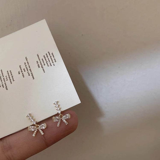 Sparking Zirconium Bow Stud Earrings Women - Mubimart