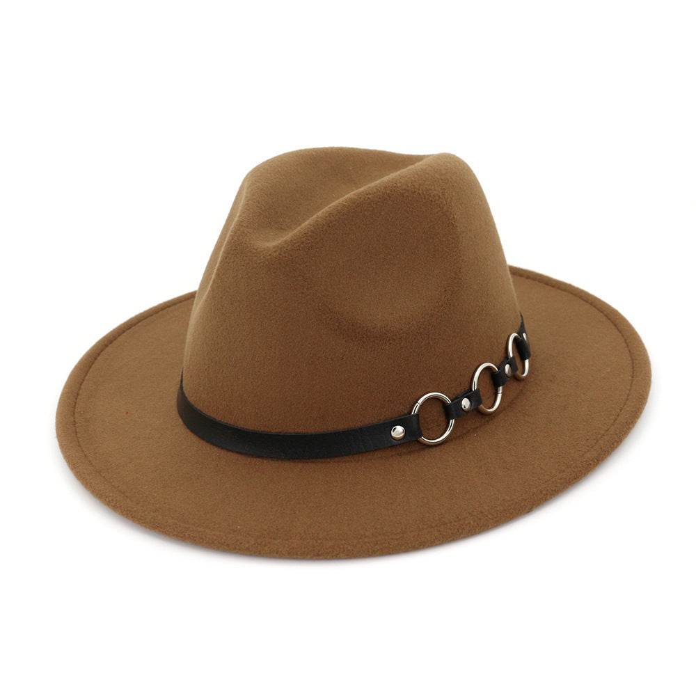 60cm Woolen Hat Gentleman Fedora Hat Flat Brim Big Brim Hat - Mubimart