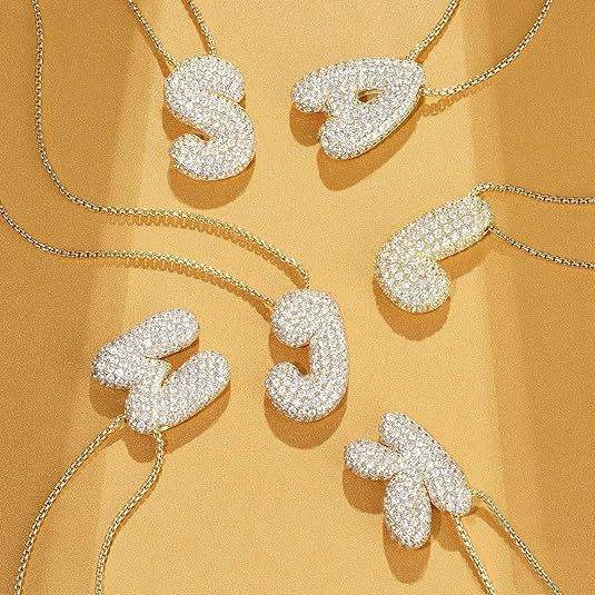 Brass Zircon Balloon English Letter Necklace - Mubimart