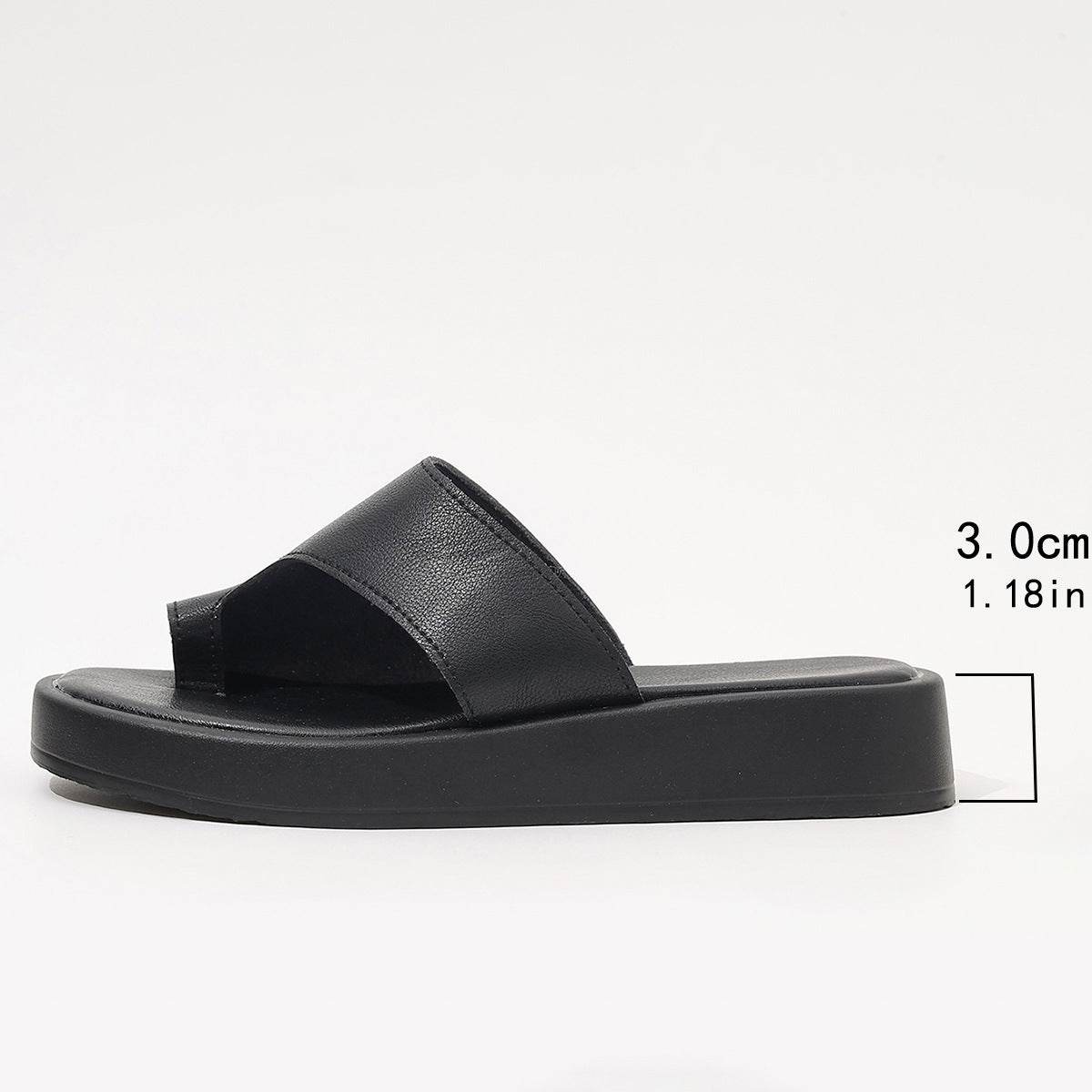 Thick-soled Clip Toe Flat Slippers Outdoor Summer Casual Solid Color Slides Shoes For Women - Mubimart