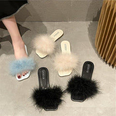 Women's Summer Flat Fashion Fur Slipper - Mubimart -  