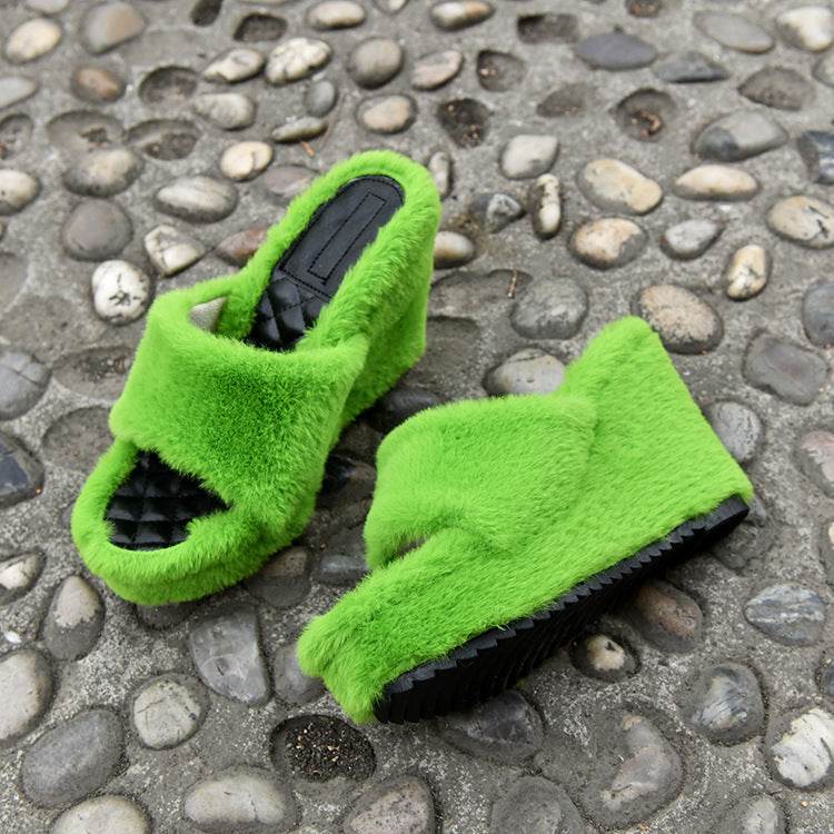 Wedge Heel Slippers Ladies High Heel Muffin Drag - Mubimart
