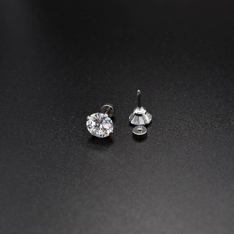 Titanium Steel Unisex Women Men Round Crystal Zircon Ear Studs Earrings - Mubimart