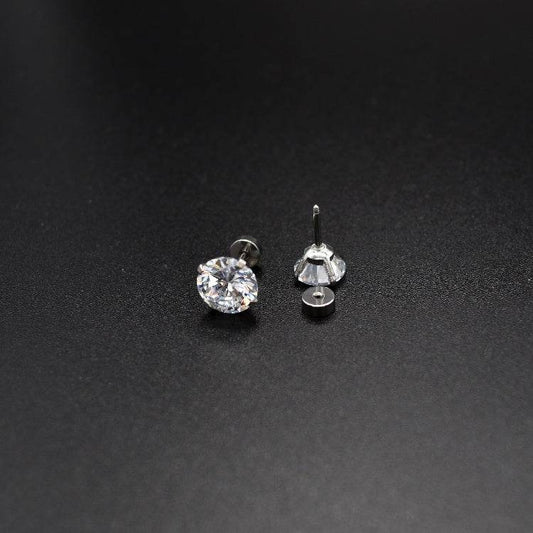 Titanium Steel Unisex Women Men Round Crystal Zircon Ear Studs Earrings - Mubimart