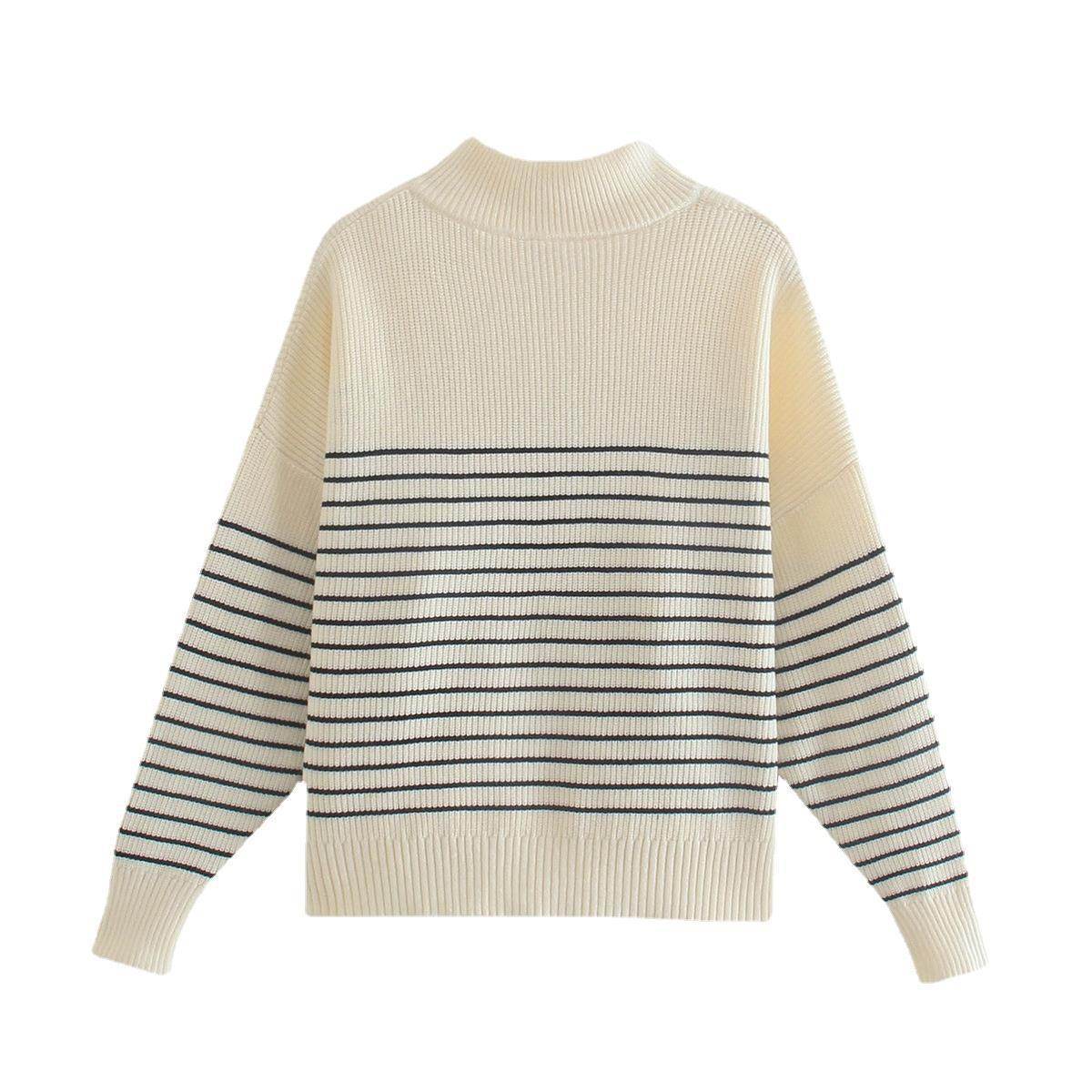 Striped Splicing KnitweMens Cardigans and Zip-up Sweatersar Zip-up Turtleneck Sweater - Mubimart