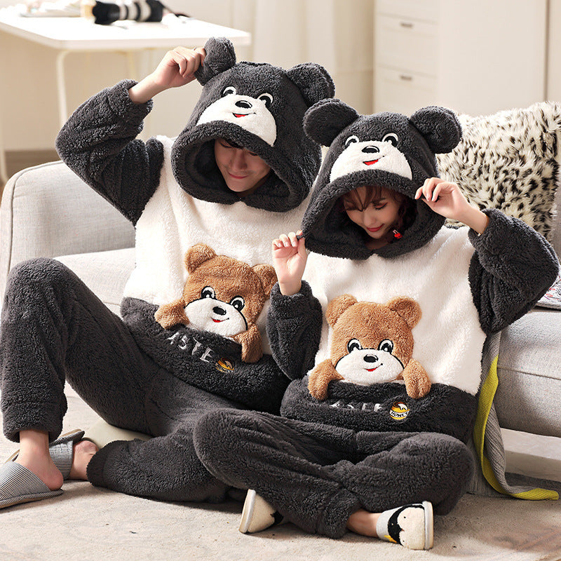 Fashion Hooded Coral Fleece Casual Loungewear Set - Mubimart -  