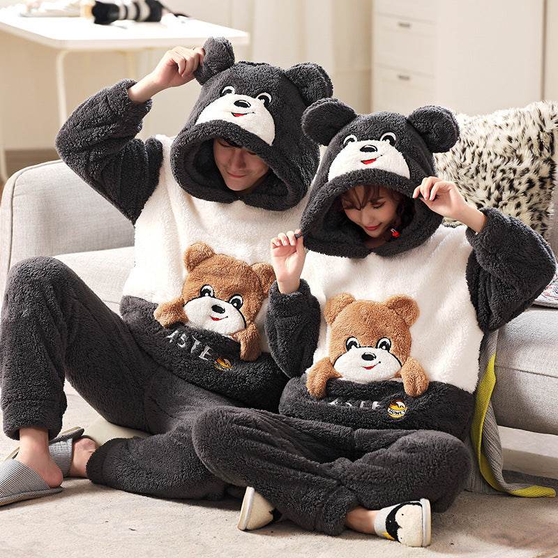 Fashion Hooded Coral Fleece Casual Loungewear Set - Mubimart