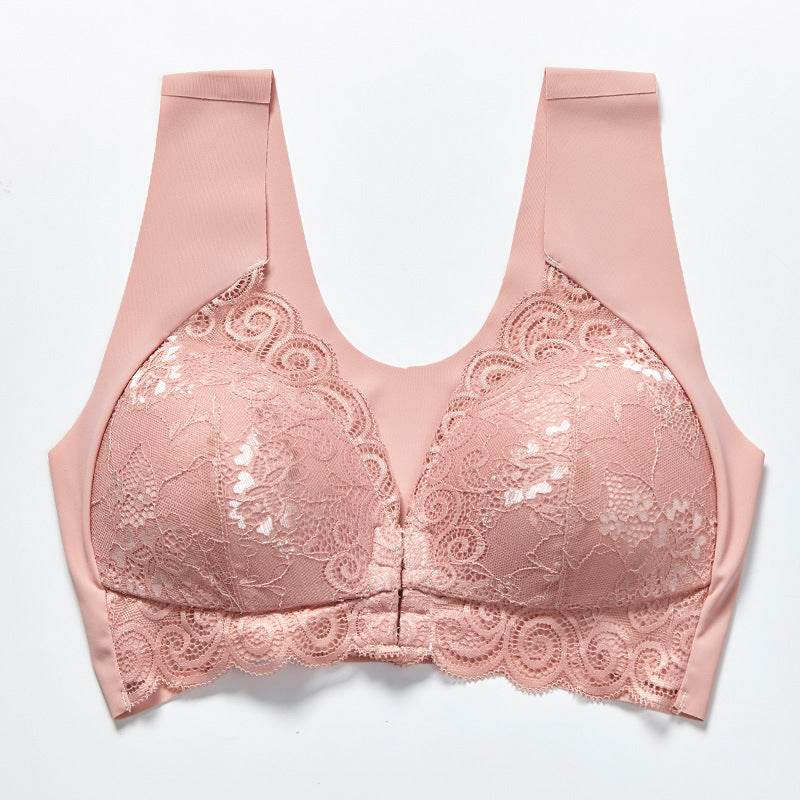 Comfortable Plus Size Backless Bra Lace Push Up Front Closure Bra - Mubimart
