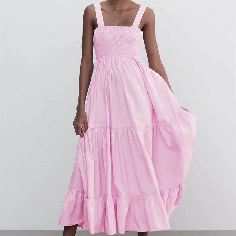 Ladies Poplin Midi Sling Dress - Mubimart
