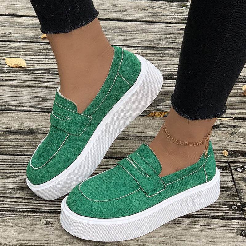 New Loafers Platform Round Toe Slip-on Shoes For Women Outdoor Casual Walking Shoes - Mubimart