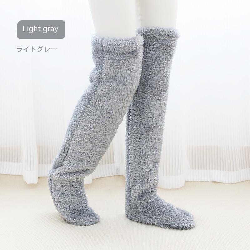 Over Knee High Fuzzy Long Socks Winter Warm Cold Leg Knee Joint Cold-proof Stockings Home Floor Sleeping Socks - Mubimart -  