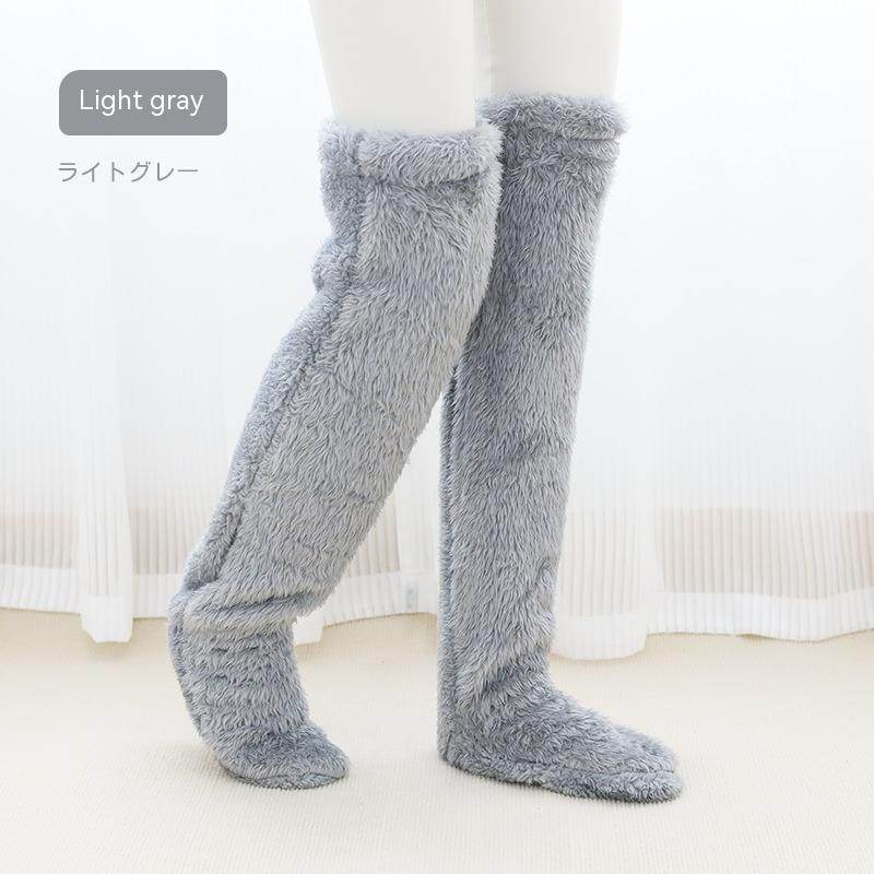 Over Knee High Fuzzy Long Socks Winter Warm Cold Leg Knee Joint Cold-proof Stockings Home Floor Sleeping Socks - Mubimart