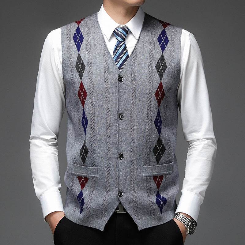 Men's Casual Buckle Knitted Sweater Vest - Mubimart