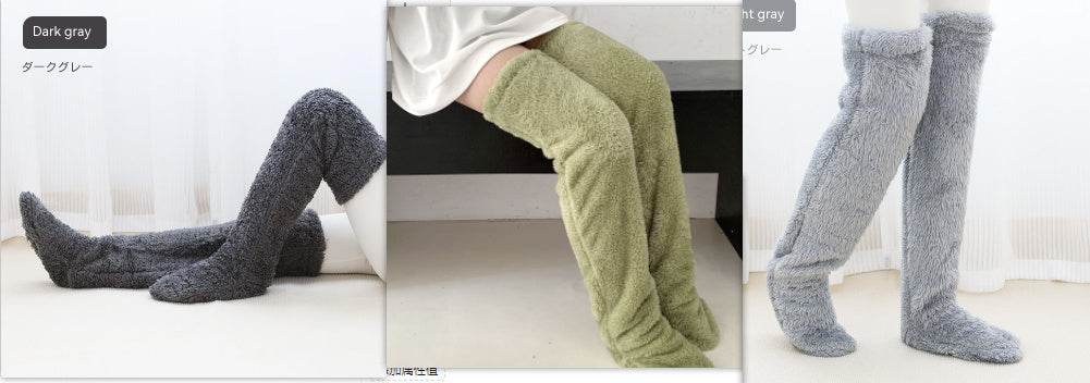 Over Knee High Fuzzy Long Socks Winter Warm Cold Leg Knee Joint Cold-proof Stockings Home Floor Sleeping Socks - Mubimart