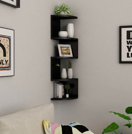 New 5 Tier Floating Wall Shelves Corner Shelf Storage Display Bookcase Unit - Mubimart