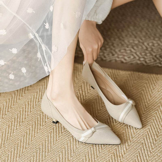 Woven Low-cut Pointed-toe Stilettos Knitted Shoes - Mubimart