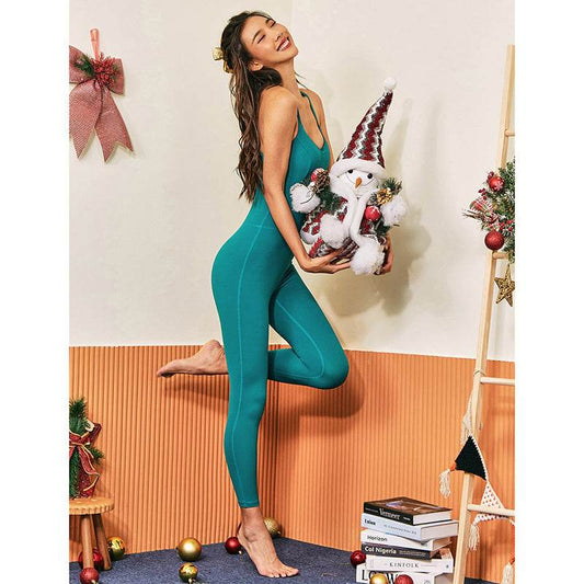 Yoga Jumpsuits Double Thin Shoulder Strap Cross Back Sport Bodysuits With PadsStretchy - Mubimart