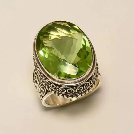 Vintage Natural Jade Silver Plated Art Carving Ring