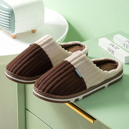 Unisex Winter Slippers Corduroy Shoes Couples Bedroom Slippers Women Men - Mubimart