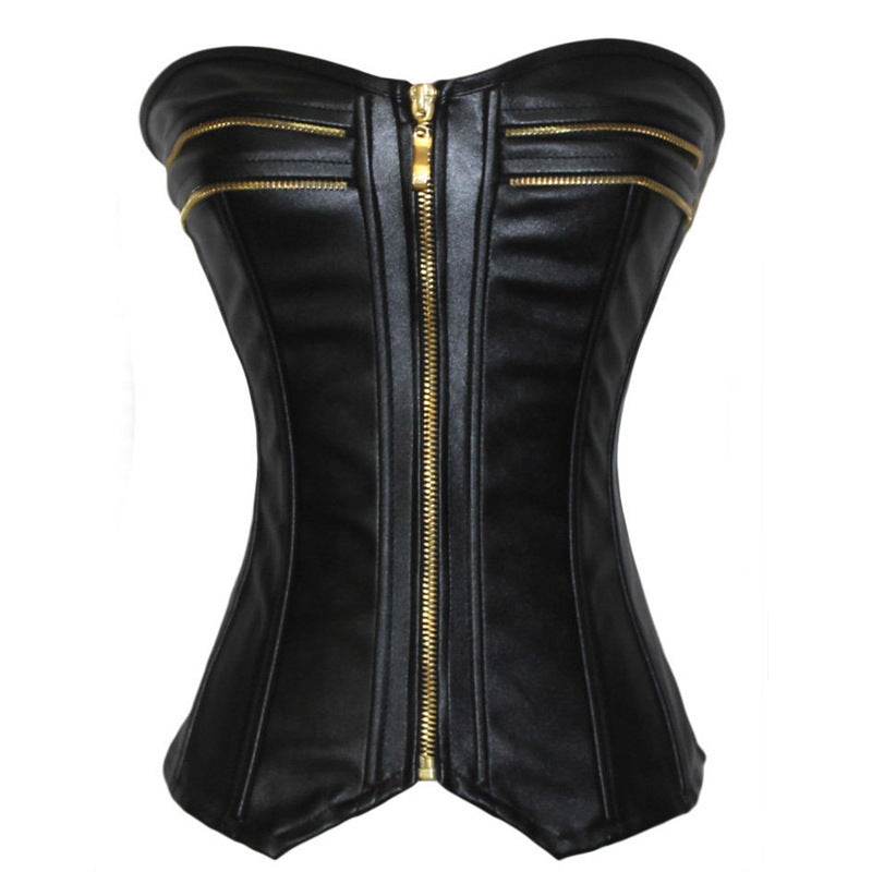 Court Shaper European And American PU Leather Zipper Postpartum Corset Waist - Mubimart
