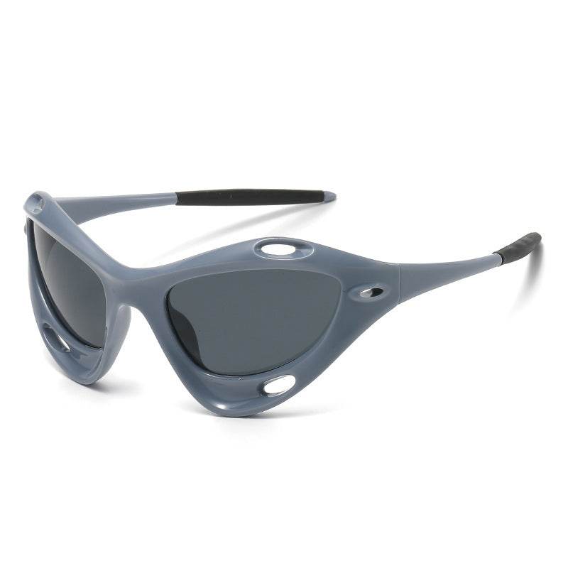 Large Frame Cat Eye Personality Hollow Out Cycling Sunglasses - Mubimart