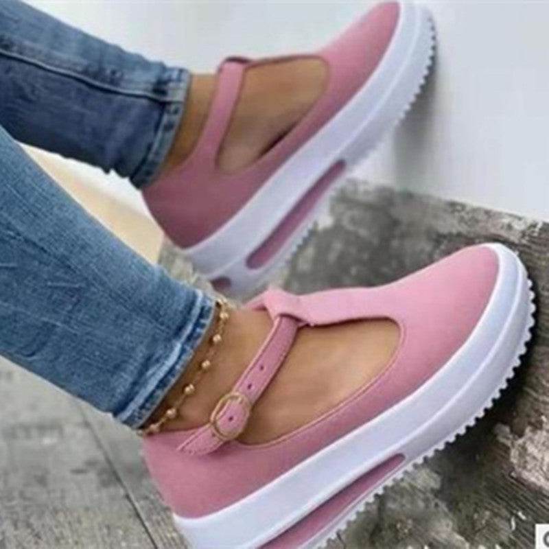 Summer Thick-soled Round Toe Women's Shoes One Word Red Loafers Women - Mubimart