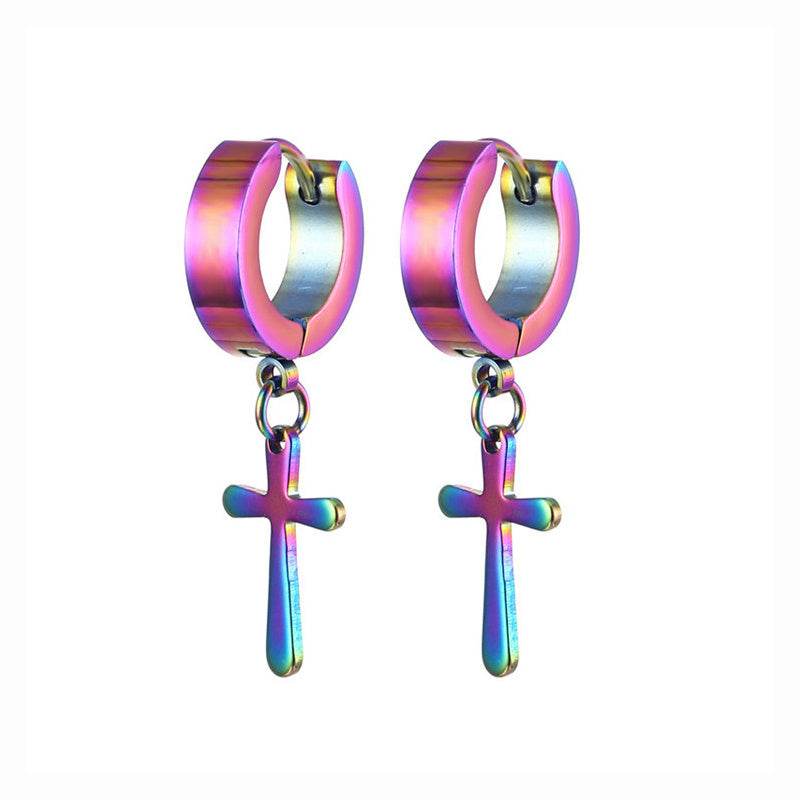 Fashion Cross Pendant Drop Earrings For Men - Mubimart