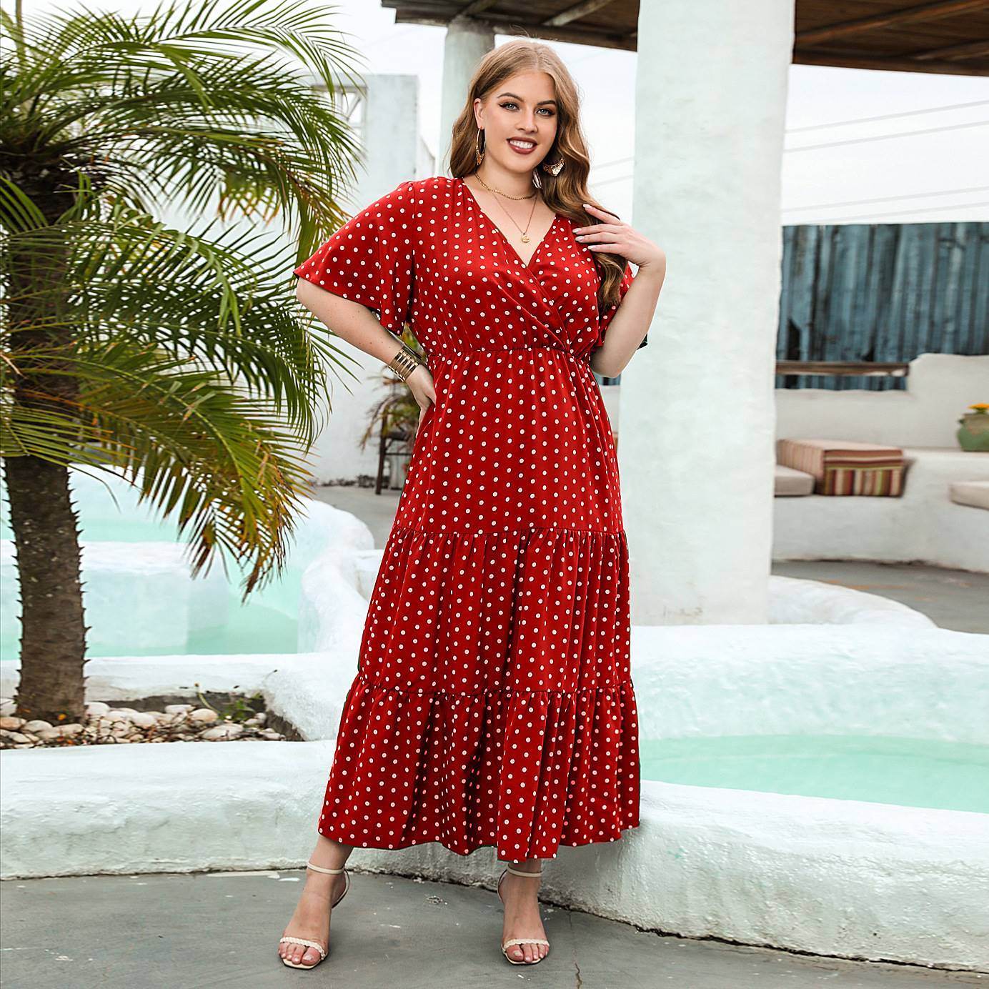 Plus-size Women's Plus-size Polka Dot Casual Holiday Dress - Mubimart