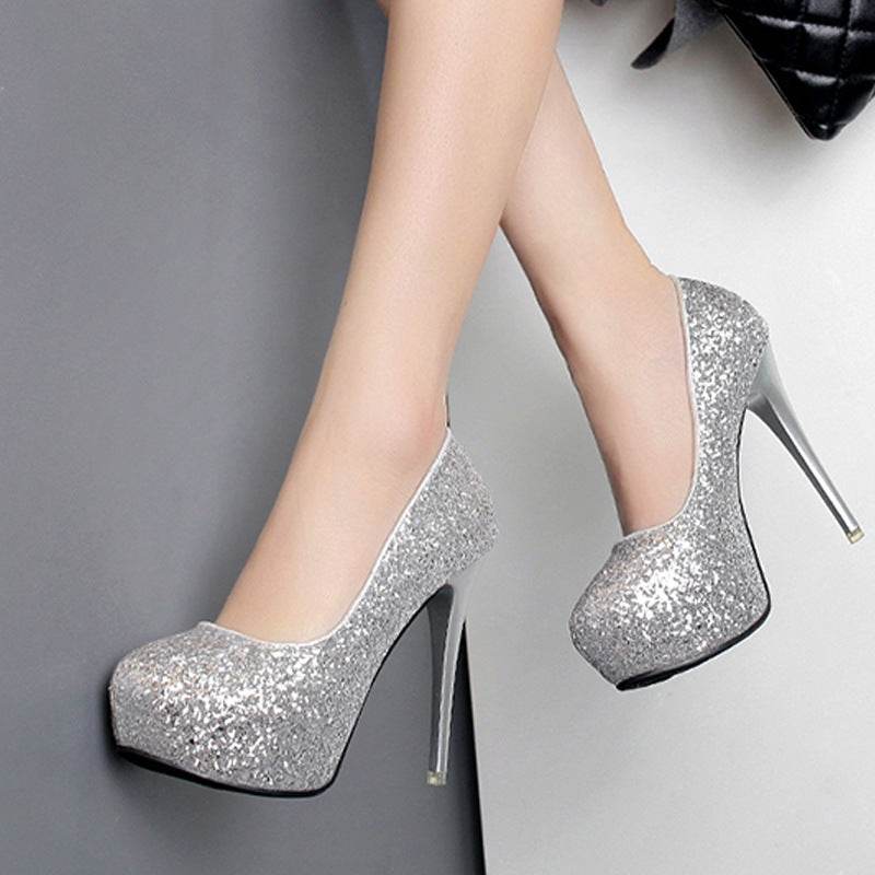 Fashion 12CM Super High Heel Platform Sequin Work Women's Shoes - Mubimart