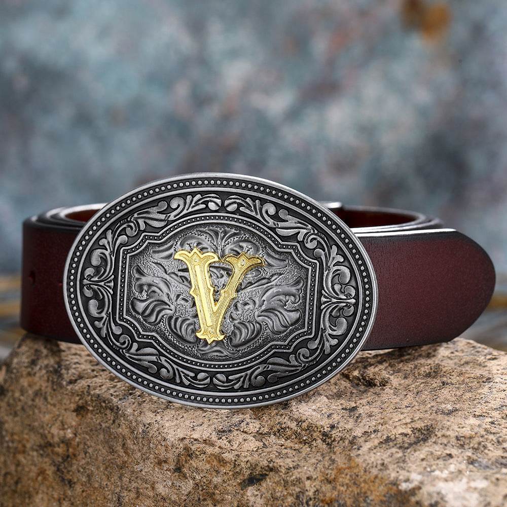 Men's And Women's Floral Letter Buckle Belts - Mubimart