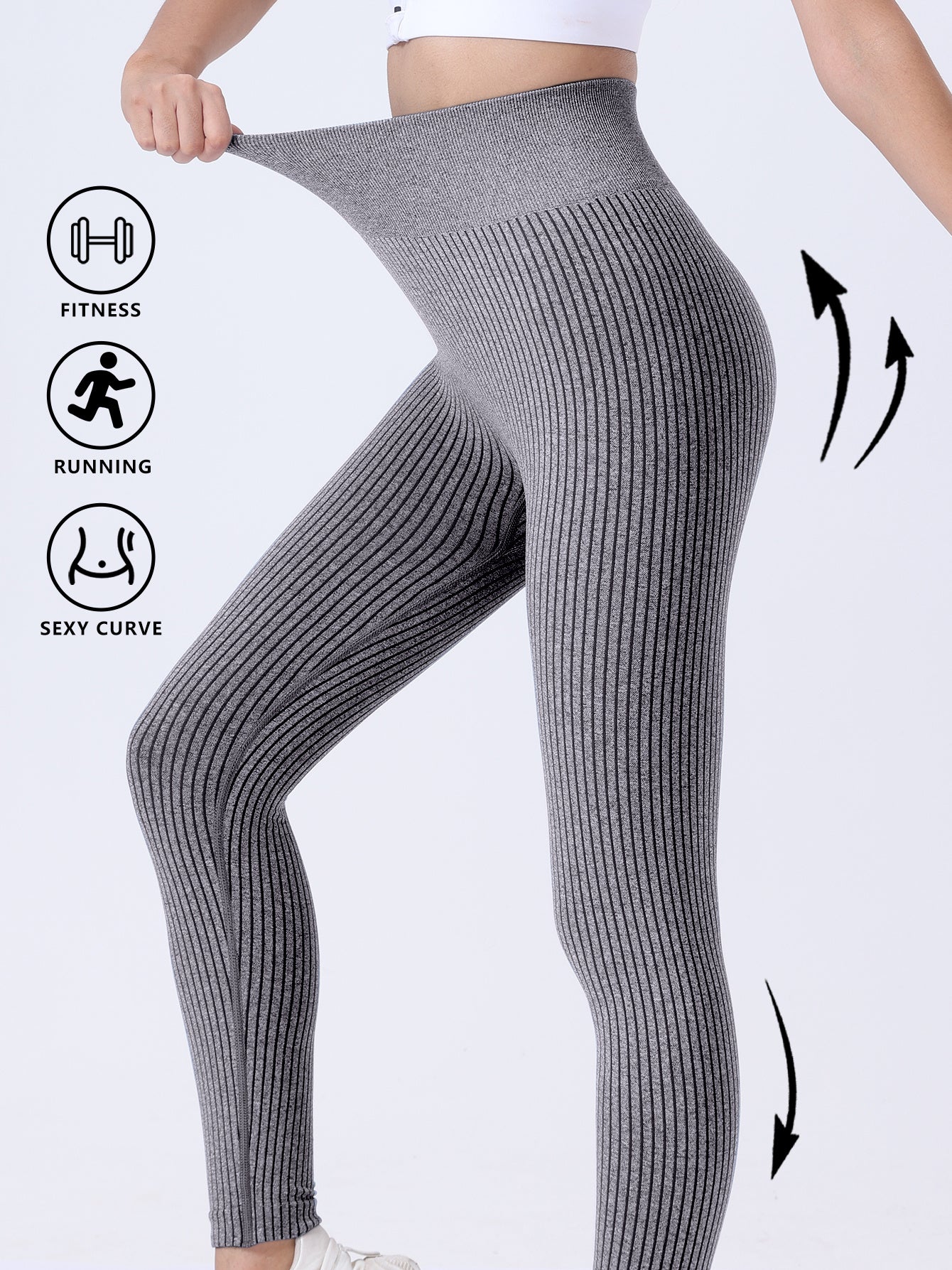 Leggings für Damen, gerippte nahtlose Leggings, hohe Taille, Bauchkontrolle, Yogahose, Trainingshose für Damen