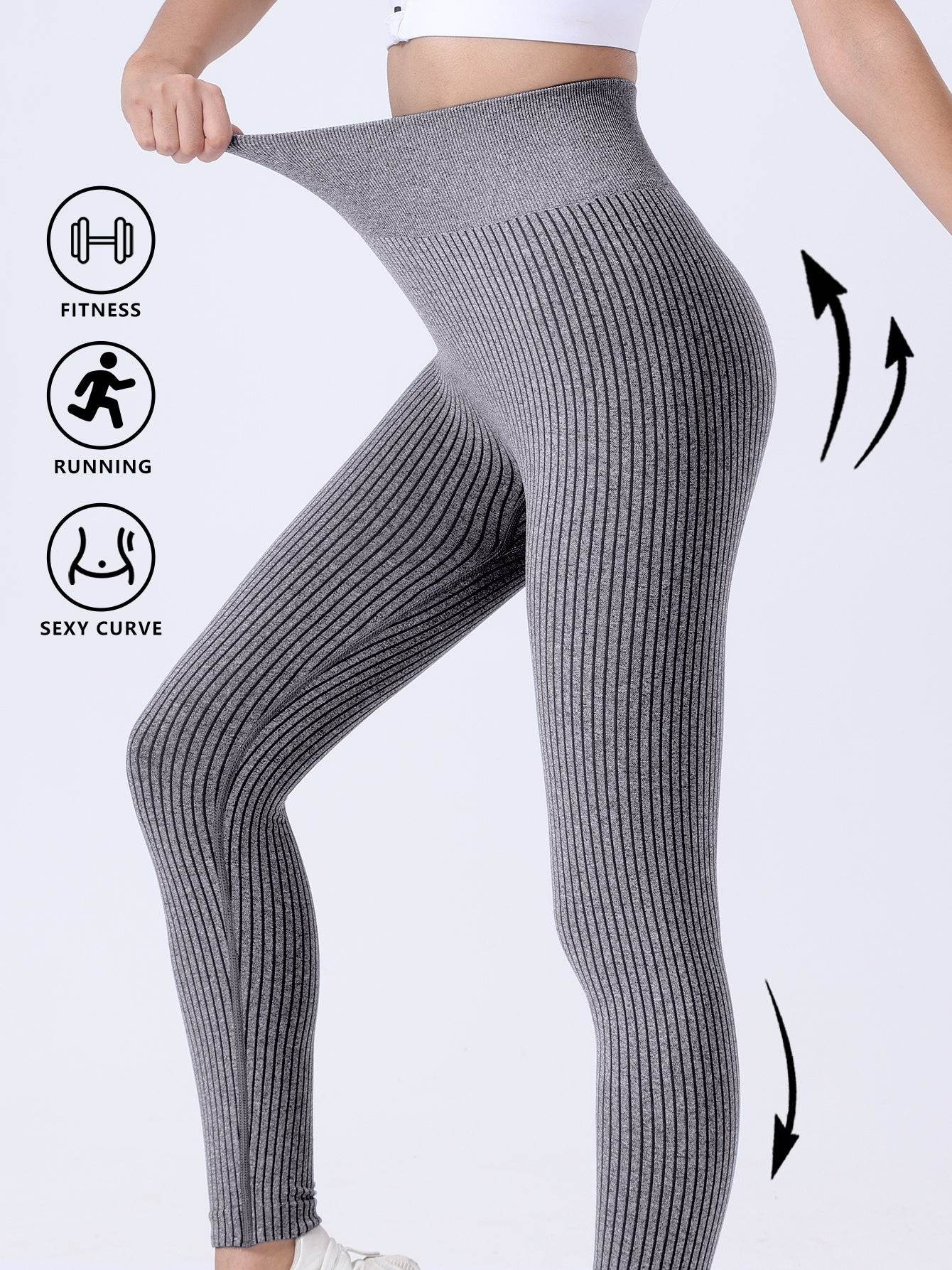 Leggings For Women Ribbed Seamless Leggings High Waisted Tummy Control Yoga Pants Women Workout Pants - Mubimart