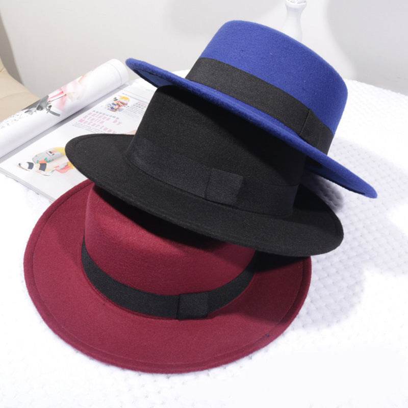 Flat Top Retro British Big Brim Fedora Hat Street Leisure - Mubimart