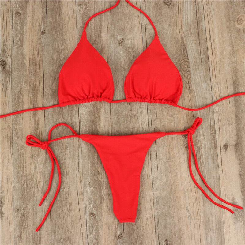Halter Neck Tie Bikini Ladies Split Tie Swimsuit - Mubimart