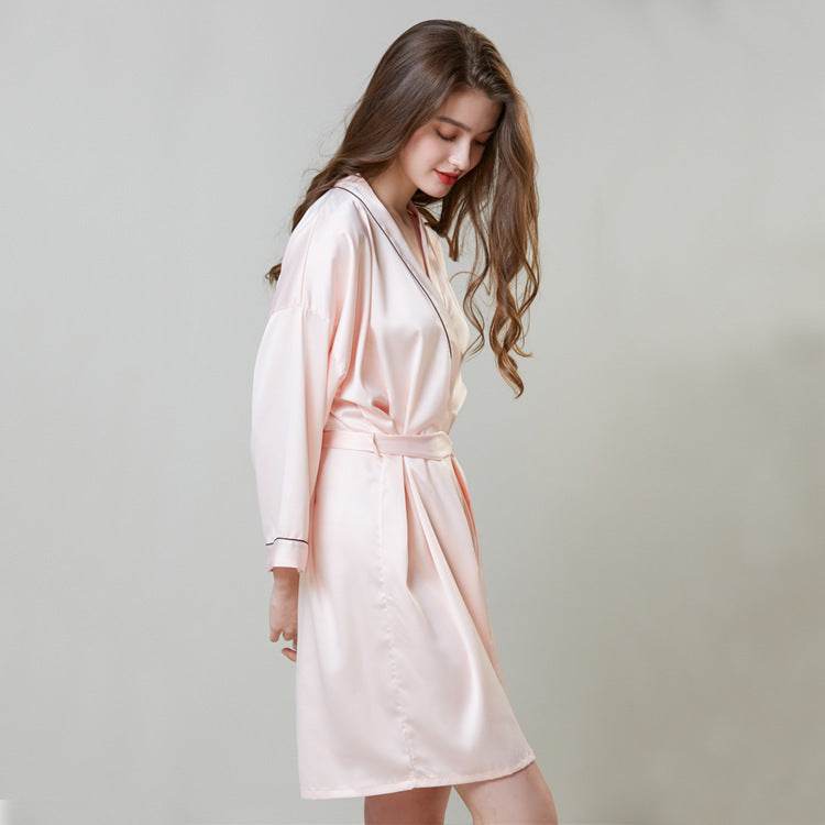 Pajamas Hot Plus-sized Emulation Silk Nightgown Women's Summer Mid-length Sleeves Morning Gowns - Mubimart