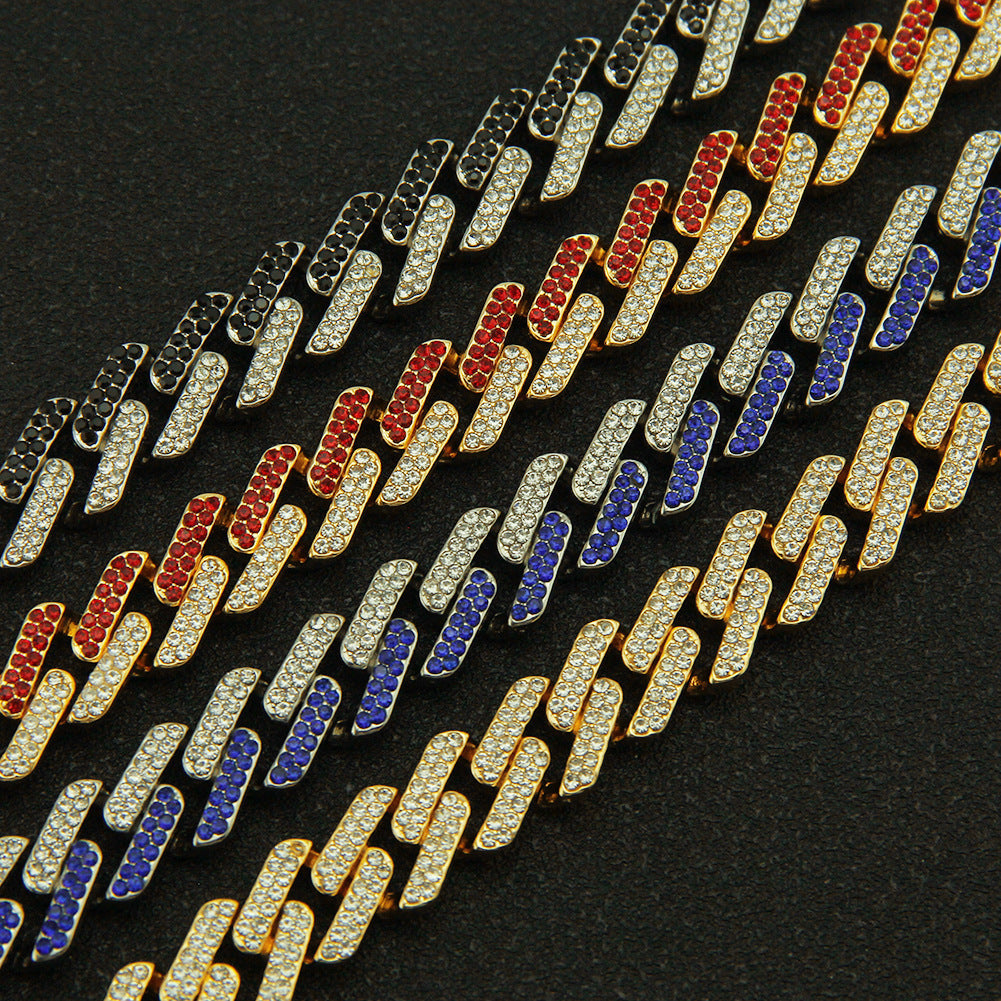 Mens Fashion With Colored Diamonds Geometric Square Cuban Chain Necklace